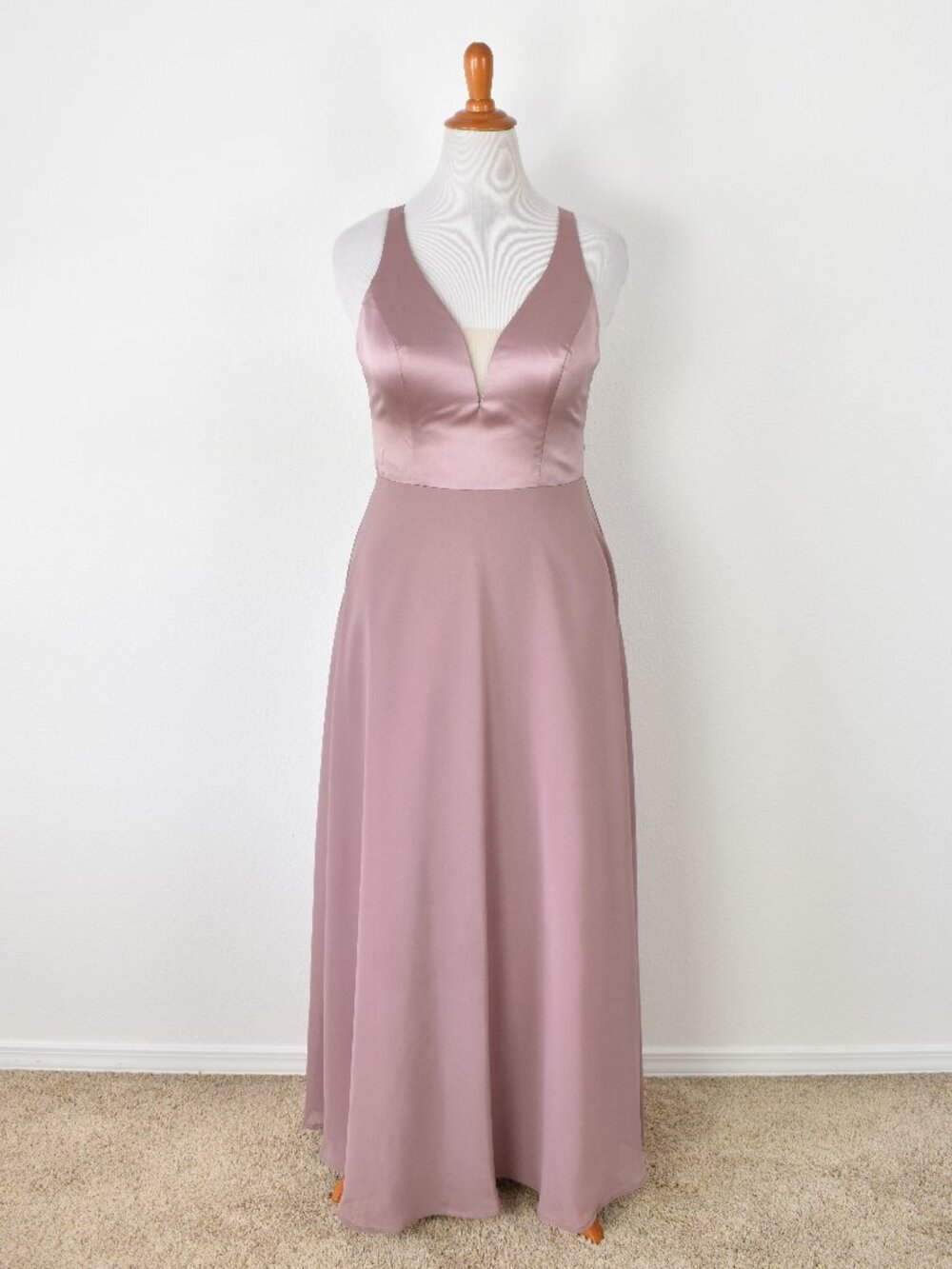 Sorella Vita 9318 Dusty Rose Satin and Chiffon Strappy V-Neck Formal Dress - 12
